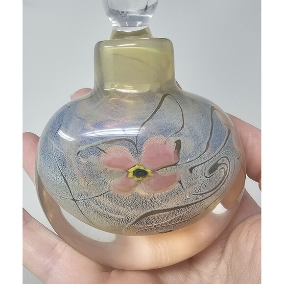 Vintage Vandermark Blue Art Glass Floral Perfume Bottle Signed And Numbered 5.5" - Picture 2 of 12